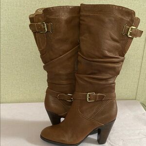 Guess Brown Heeled Boots with Buckle Straps